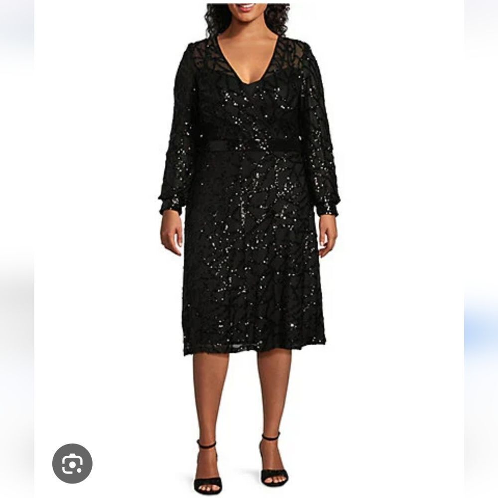 NWT R&M Richards 20W Black sequin lace party dress